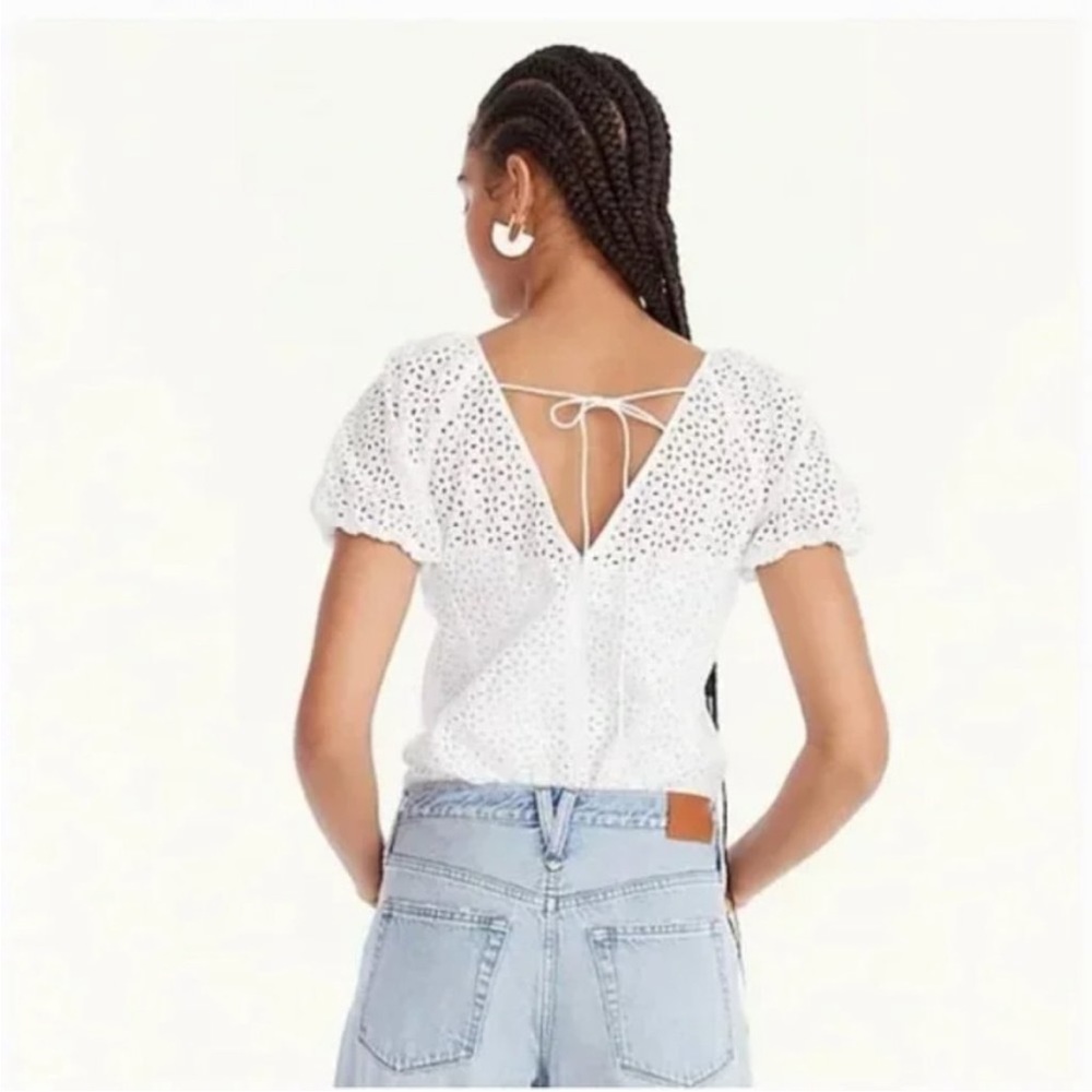 NWT J. Crew Women’s Black Eyelet VBack Puff Sleeve Top BG316 Size 6 - Picture 3 of 9